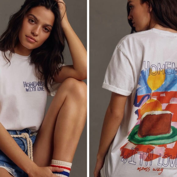 Anthropologie Tops - Anthropologie white graphic long t shirt sz S